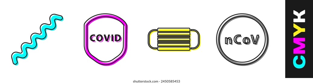 Set Virus, Shield protecting from virus, Medical protective mask and Corona virus 2019-nCoV icon. Vector