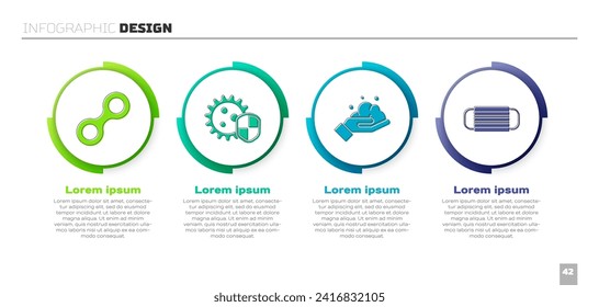 Set Virus, Shield protecting from virus, Washing hands with soap and Medical protective mask. Business infographic template. Vector