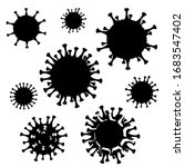 Set of virus silhouettes. Coronavirus icon sign collection. Stock vector collection set, black and white, isolated on white background.