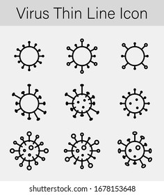 Set of Virus thin line icon. Coronavirus or COVID-19 outline icon. Editable stroke vector.