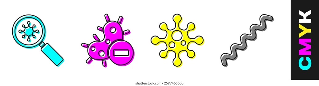 Set Virus under magnifying glass, Negative virus, Virus and Virus icon. Vector