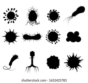 Establecer bacterias virus gérmenes microorganismos iconos objetos causantes de enfermedades microbios pandémicos, infecciones de hongos. Estilo de dibujo ilustrado vectorial