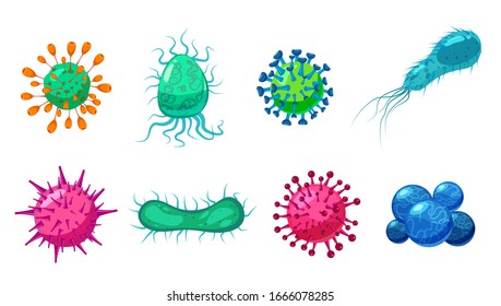 Fijar bacterias virus gérmenes microorganismos objetos causantes de enfermedades microbios pandémicos, infecciones de hongos. Icono de estilo de dibujo de ilustración aislado de vectores