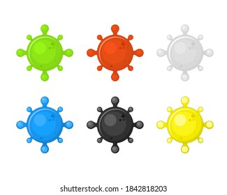 Set of viruses. Black infection flat design. A poisonous green viral character. Multicolored  microorganisms covid. Vector illustration