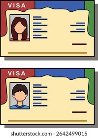 Conjunto de visto para homem e mulher na ilustração vetorial editável de design plano simples