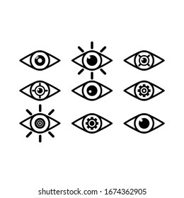 Coloque el icono de visión en blanco y negro sobre un fondo blanco aislado. Vector EPS 10.