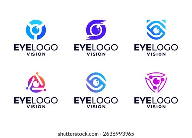 Set of vision shield logo design. Security camera logo.