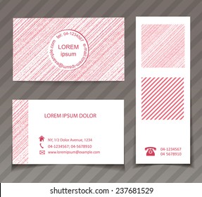 Set of visit cards and two seamless patterns (one of them with grunge stripes