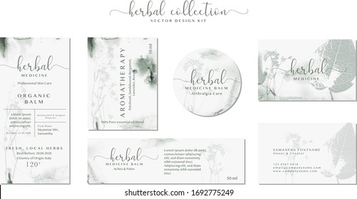 Set of visit labels for Natural herbal medicine. Elegant branding design collection for organic cosmetics, Pharmacy, hand made products, balm, skin care