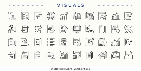 Conjunto de icono de línea visual. Iconos artísticos de estilo lineal delgado. Iconos para el diseño de la interfaz de usuario. Icono de pintura colección. Trazo editable. Pixel perfecto.