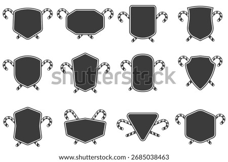 Set of vitage Christmas label and badges shape collections. Vector. Black template for xmas patch, insignias, overlay with candy cane.