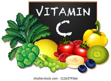 Eine Reihe von Vitamin-C-Illustrationen zum Thema Obst und Gemüse