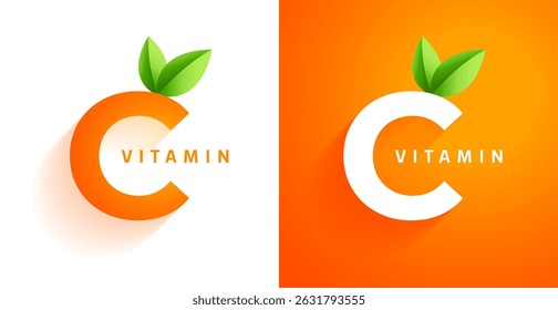 conjunto de vitamina c logotipo de gel mineral no vetor de estilo de papel