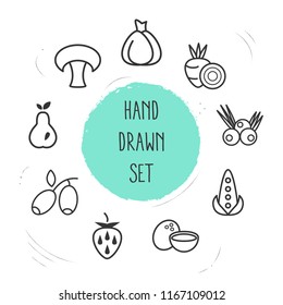 Set of vitamin icons line style symbols with beetroot, olive, coconut and other icons for your web mobile app logo design.