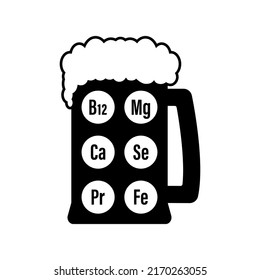 A set of vitamins in beer. Isolated vector illustration on white background. 