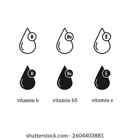 set of vitamins icon. b5, e, b supplements