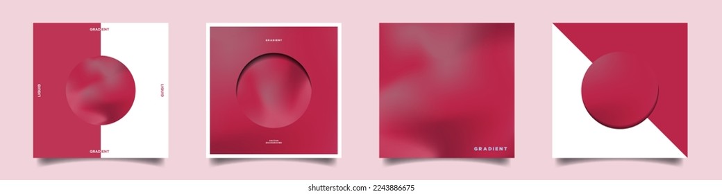 Set of Viva Magenta Gradients Geometric Card Poster Artwork Covers. Colorful gradient square card layouts in geometric and minimalist design. Vector Illustration.