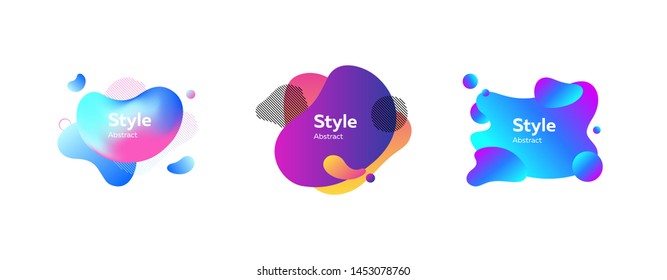 Set of vivid abstract geometric shapes. Dynamical colored forms. Gradient banners with flowing liquid shapes. Template for design of logo, flyer or presentation. Vector illustration