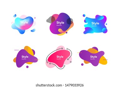 Set of vivid abstract geometric shapes. Dynamical colored forms. Gradient banners with flowing liquid shapes. Template for design of logo, flyer or presentation. Vector illustration
