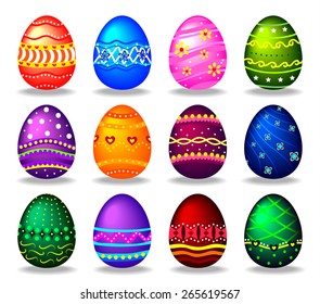 Set of vivid color easter eggs isolated on white background