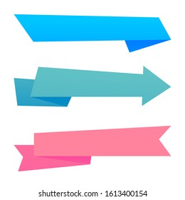 Set of vivid flat gradient geometric shape vector banners with a modern origami ribbon design style