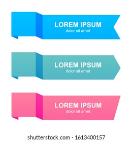 Set of vivid flat gradient geometric shape vector banners with a modern origami ribbon design style