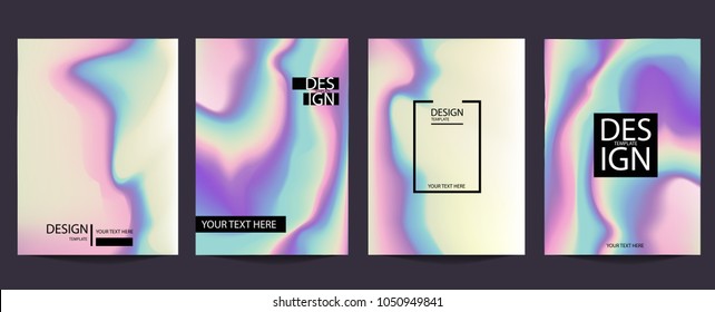 Set of vivid  holographic gradient backgrounds. Creative Layouts 80s - 90s, trendy colorful texture in pastel / neon color design with gradient mesh. Abstract design template for web and print.