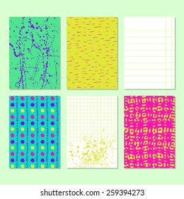 Set of vivid  journaling cards. Vector illustration. Editable template. Space for your text. Bright colors. Watercolor splash.