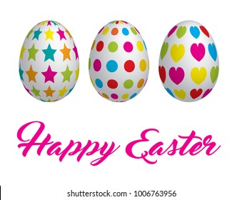 Set of vivid multicolor stripped Easter egg . 3d vector.