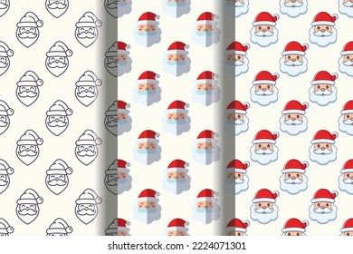 Set of vivid seamless patterns of Santa Claus for printing and wrapping 