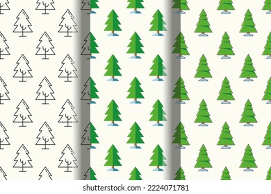 Set of vivid seamless patterns of tree for printing and wrapping 