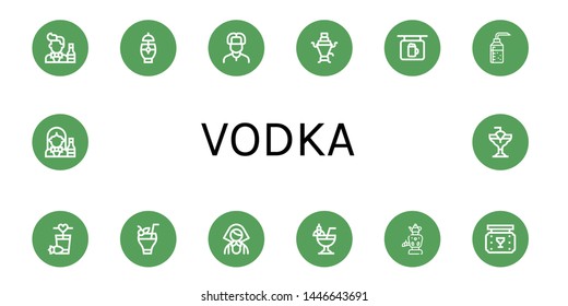 Set of vodka icons such as Bartender, Cocktail, Russian, Samovar, Bar, Alcohol , vodka