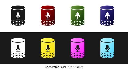 Set Voice assistant icon isolated on black and white background. Voice control user interface smart speaker. Vector Illustration