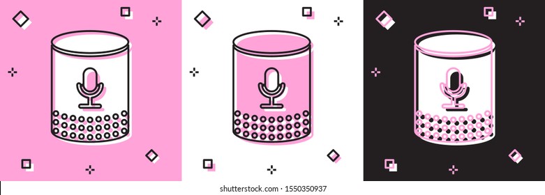 Set Voice assistant icon isolated on pink and white, black background. Voice control user interface smart speaker.  Vector Illustration