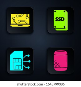 Set Voice Assistant, Laptop, Sim Card und SSD Card. Schwarze Quadrat-Taste. Vektorillustration