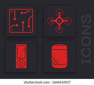Set Voice assistant, Processor, Drone and Music player icon. Vector