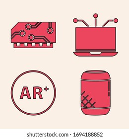 Set Voice assistant, RAM, random access memory, Laptop and Ar, augmented reality icon. Vector
