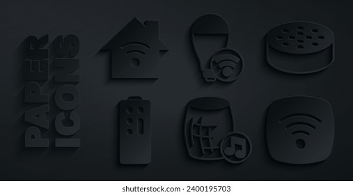 Set Voice assistant, Water sensor, Remote control, Wi-Fi wireless internet network, Smart light bulb and home with wi-fi icon. Vector