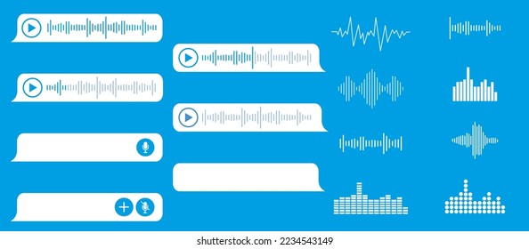 Conjunto de símbolos de voz.Señales de mensaje de audio. Ilustración vectorial