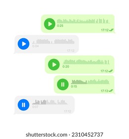 Set voice message icon with sound wave. Message bubble for social networks. Modern flat style vector illustration on a white background.