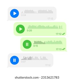 Set voice message icon with sound wave. Message bubble for social networks. Modern flat style vector illustration on a white background.