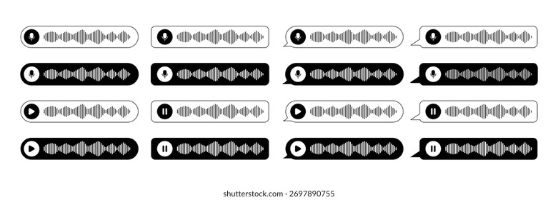 Set of Voice Message Interface Icons Collection. Sound Wave Chat Bubble Icons.