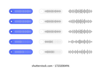 Set Voice Messages Icon With Sound Wave. Message Bubble For Social Media. Modern Flat Style Vector Illustration.