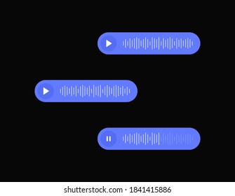 Set voice messages icon with sound wave for social media. Sms template bubbles for compose voice dialogues. Dark interface design. Vector illustration.