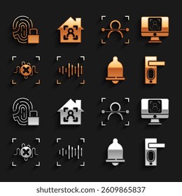 Set Voice recognition, Face, Fingerprint door lock, Motion sensor, Rejection voice, with and Smart home face id icon. Vector