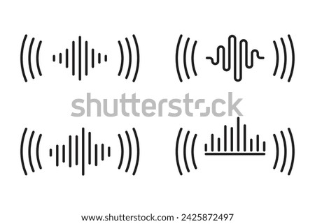 A set of voice or sound icons for the virtual assistant, voice recognition icons in the virtual assistant, a sound wave, and the volume of the sound on the device.