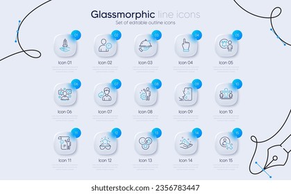 Set of Voicemail, Time management and Click hand line icons for web app. Employee, Skin care, Winner icons. Influence, User notification, Manual doc signs. Best glasses, Share, Crowdfunding. Vector