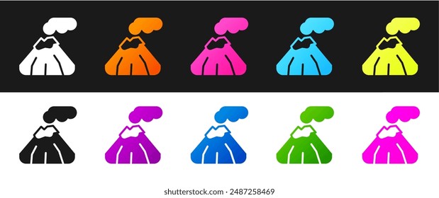 Set Volcano icon isolated on black and white background.  Vector