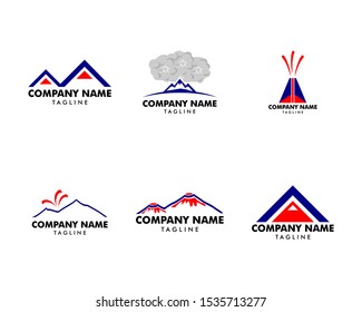 Set of Volcano mountain logo, Symbol and icon of volcano mountain