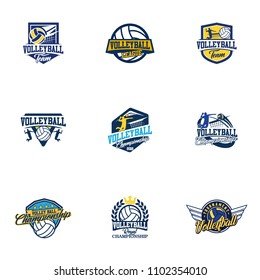 Set of volleyball badge design logo emblem. Sport emblem insignia templates collection on a light background